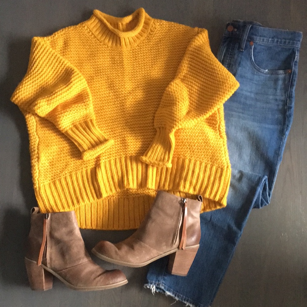 Lou & Grey Cropped Mock Neck Chunky Knit Hi-lo Hem Sweater, Small 🧡